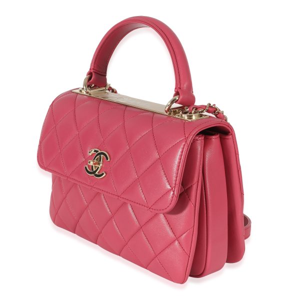 134739 sv Chanel Dark Pink Quilted Lambskin Small Trendy Dual Top Handle