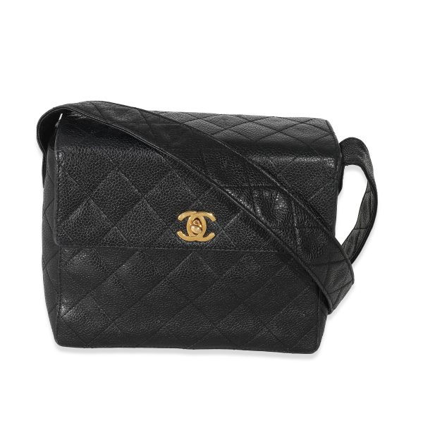 134761 fv 973fbbc7 26ed 4f87 b937 6b230bbeb204 Chanel Vintage Black Quilted Caviar Square Messenger Flap