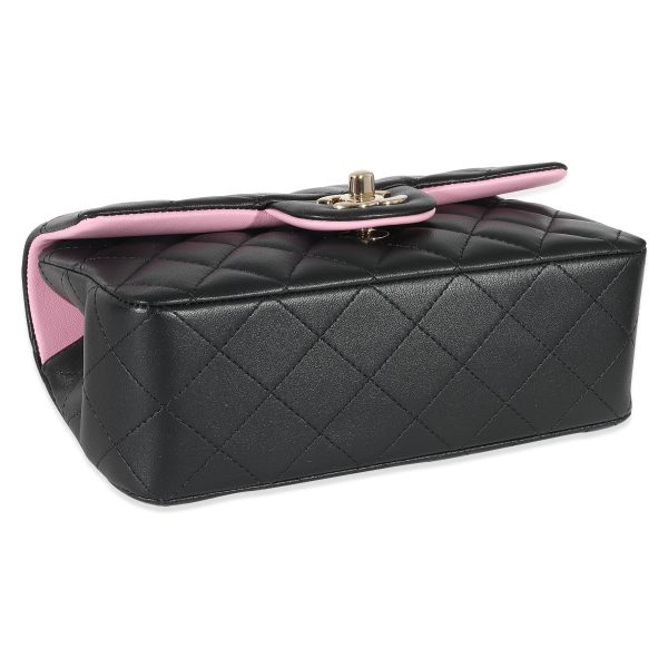 134769 clasp Chanel Bi Color Quilted Lambskin Mini Top Handle Rectangular Flap