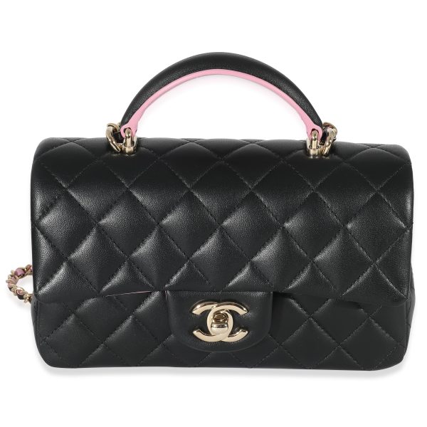 134769 fv Chanel Bi Color Quilted Lambskin Mini Top Handle Rectangular Flap