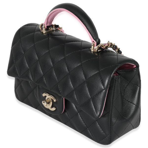 134769 sv Chanel Bi Color Quilted Lambskin Mini Top Handle Rectangular Flap