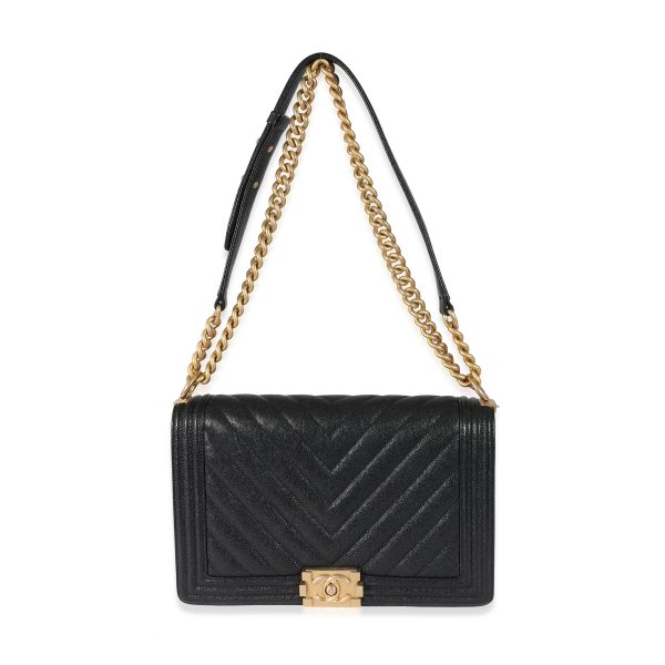 134774 bv Chanel Black Caviar Medium Boy Bag