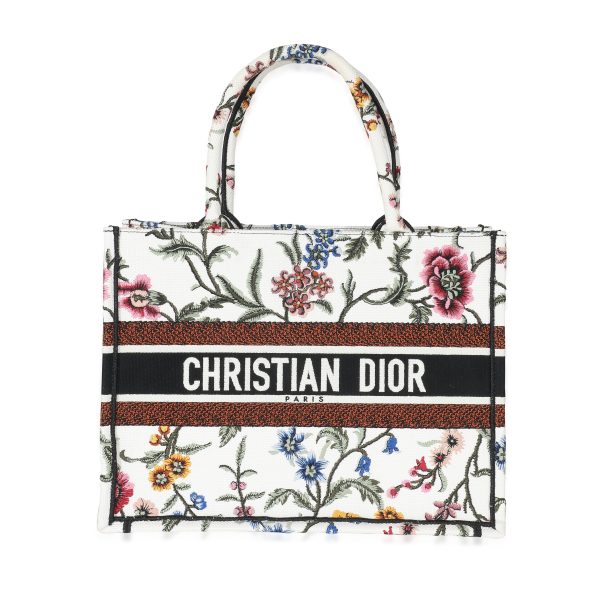 134826 fv Christian Dior White Dior Petites Fleurs Embroidery Medium Dior Book Tote