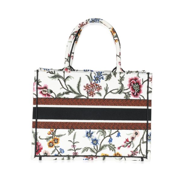 134826 pv Christian Dior White Dior Petites Fleurs Embroidery Medium Dior Book Tote