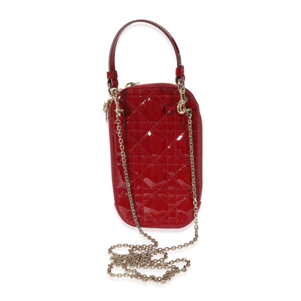 134827 pv Christian Dior Cherry Red Patent Cannage Lady Dior Phone Holder