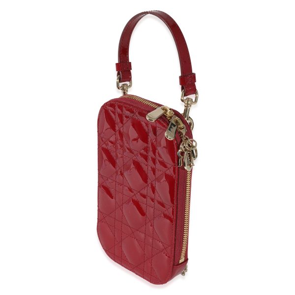 134827 sv Christian Dior Cherry Red Patent Cannage Lady Dior Phone Holder