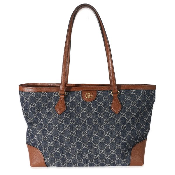 134828 fv Gucci Blue GG Monogram Denim Medium Ophidia Shopping Tote