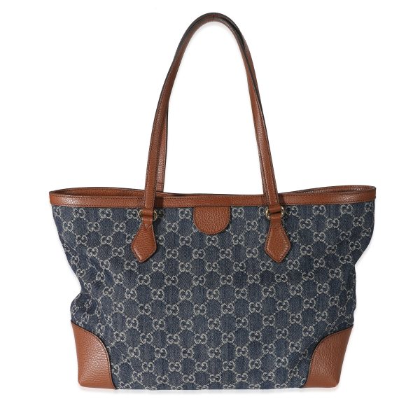 134828 pv Gucci Blue GG Monogram Denim Medium Ophidia Shopping Tote