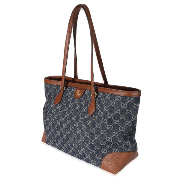 134828 sv Gucci Blue GG Monogram Denim Medium Ophidia Shopping Tote