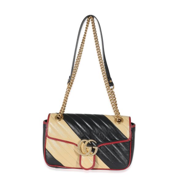 134861 bv Gucci Bicolor Vintage Effect Torchon Striped Calfskin GG Marmont Shoulder Bag