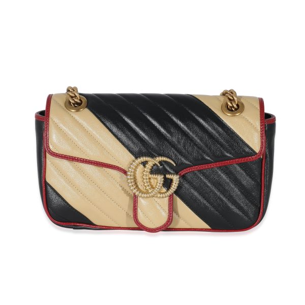 134861 fv Gucci Bicolor Vintage Effect Torchon Striped Calfskin GG Marmont Shoulder Bag