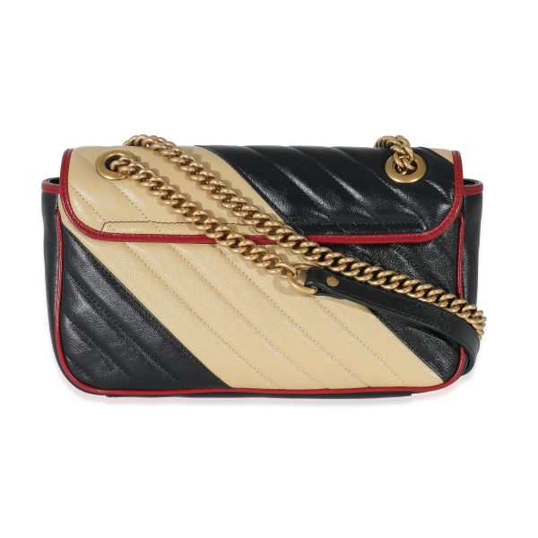 134861 pv Gucci Bicolor Vintage Effect Torchon Striped Calfskin GG Marmont Shoulder Bag