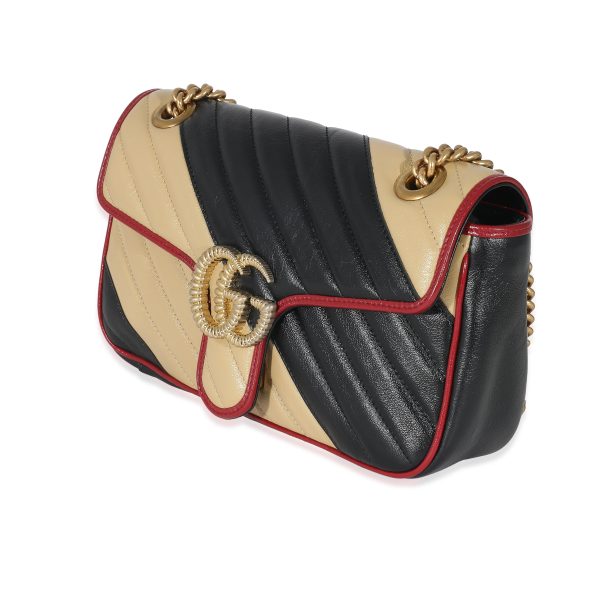 134861 sv Gucci Bicolor Vintage Effect Torchon Striped Calfskin GG Marmont Shoulder Bag