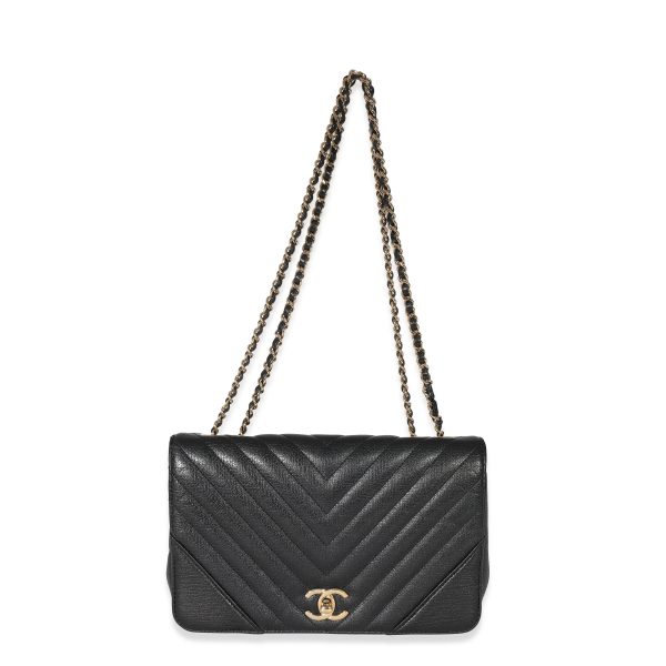 134877 bv Chanel Black Chevron Quilted Medium Statement Flap Bag