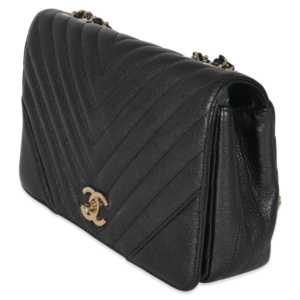 134877 sv Chanel Black Chevron Quilted Medium Statement Flap Bag