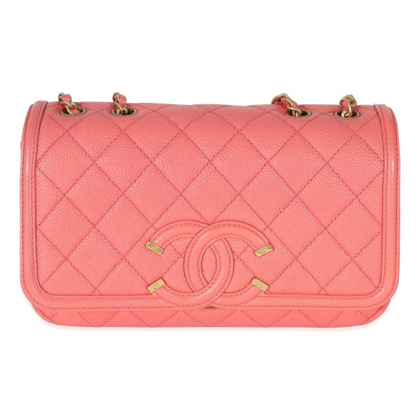 134878 fv Chanel Pink Quilted Caviar Small Filigree Flap Bag