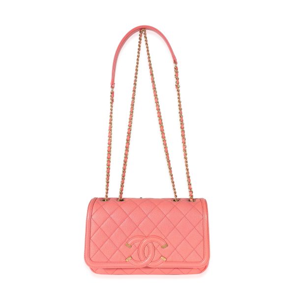 134878 pv Chanel Pink Quilted Caviar Small Filigree Flap Bag