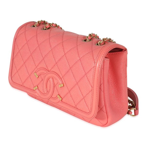 134878 sv Chanel Pink Quilted Caviar Small Filigree Flap Bag