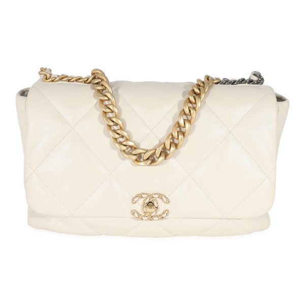 134901 fv 236813f2 9625 47d6 970a ef330505addd Chanel Ivory Shiny Quilted Lambskin Maxi Chanel 19 Flap Bag