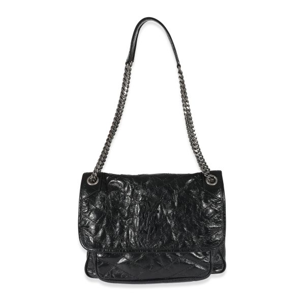 134915 bv Saint Laurent Black Crinkled Calfskin Matelasse Medium Niki