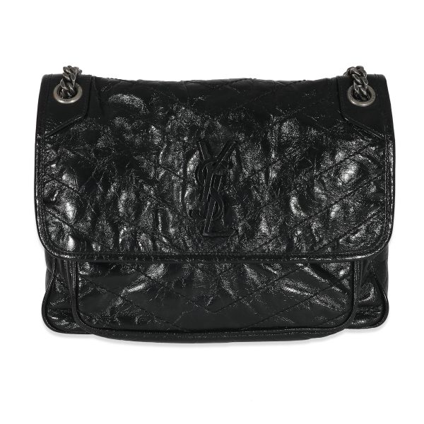 134915 fv Saint Laurent Black Crinkled Calfskin Matelasse Medium Niki