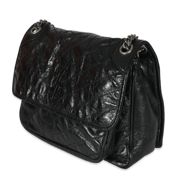 134915 sv Saint Laurent Black Crinkled Calfskin Matelasse Medium Niki