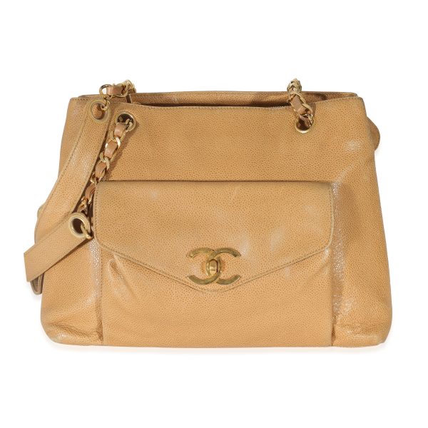 134917 fv 43350e0f 4bc8 4277 996f cb219a773bc0 Chanel Vintage Beige Caviar Front Pocket CC Shopper