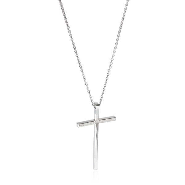 134944 bv Tiffany Co Metro Diamond Cross Pendant in 18K White Gold 031 CTW