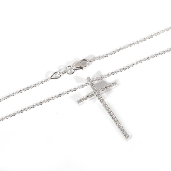 134944 clasp Tiffany Co Metro Diamond Cross Pendant in 18K White Gold 031 CTW