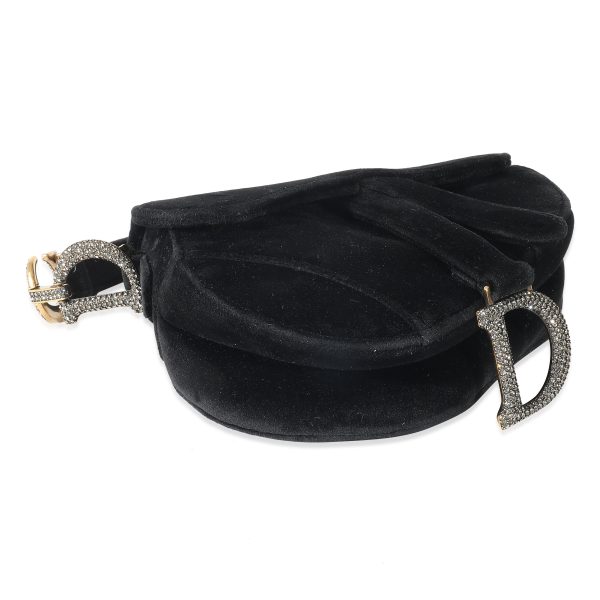 134945 clasp Christian Dior Black Velvet Crystals Mini Saddle Bag