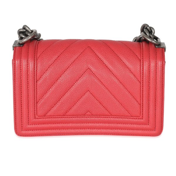 134956 pv Chanel Red Caviar Chevron Small Boy Bag