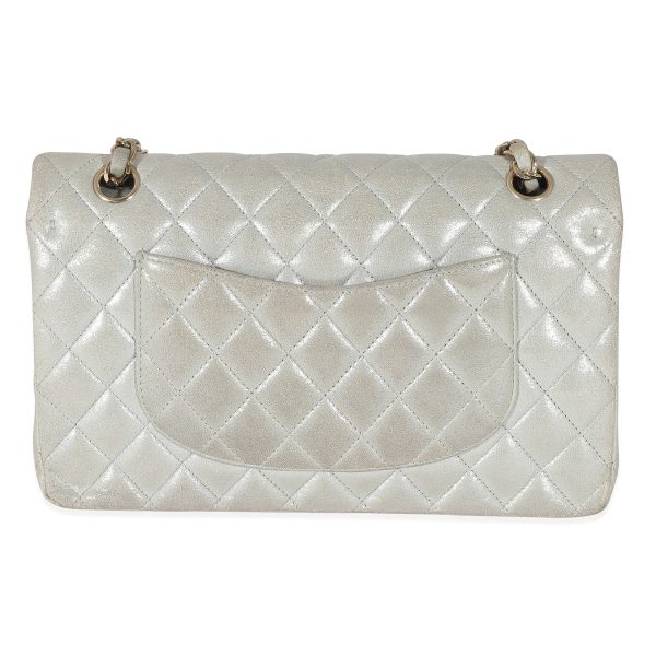 134965 pv e4b0c50a e6eb 40b6 8c1f a831087f90b9 Chanel Silver Quilted Nubuck Medium Classic Double Flap Bag