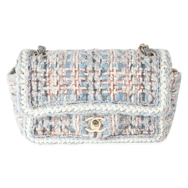 134977 fv Chanel Grey Blue Braided Quilted Tweed Mini Flap Bag