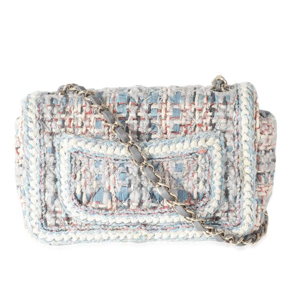 134977 pv Chanel Grey Blue Braided Quilted Tweed Mini Flap Bag