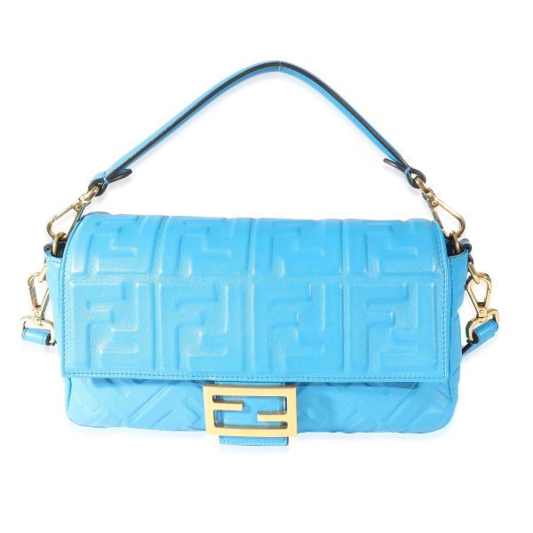 134978 fv Fendi Royal Blue Nappa FF Embossed 1974 Baguette