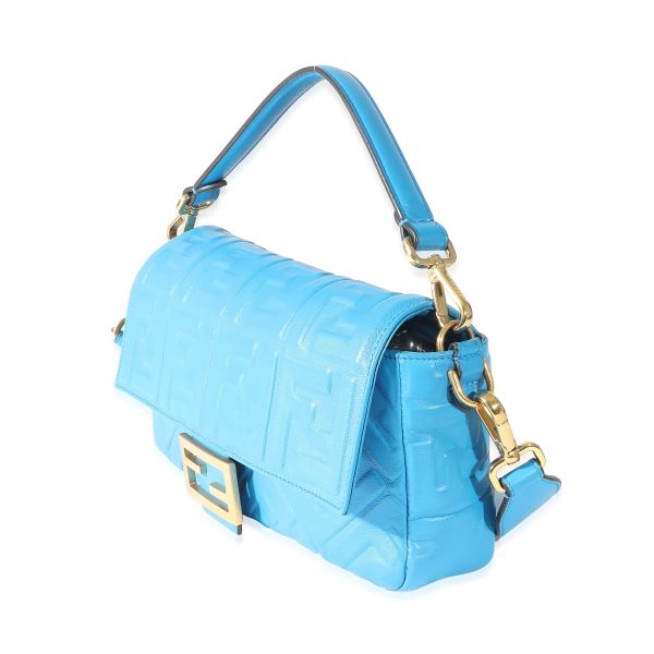 134978 sv Fendi Royal Blue Nappa FF Embossed 1974 Baguette