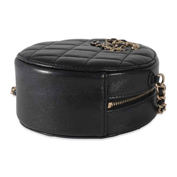 135046 box Chanel Navy Quilted Lambskin Woven CC Round Clutch With Chain