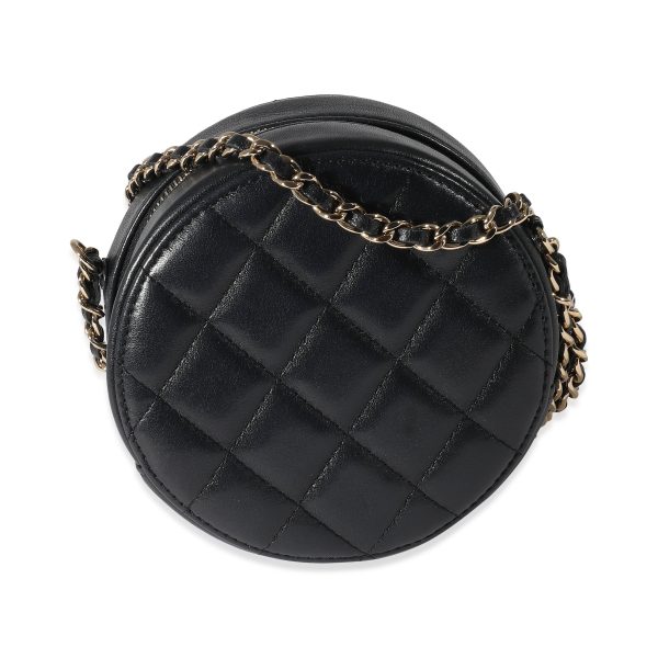 135046 pv Chanel Navy Quilted Lambskin Woven CC Round Clutch With Chain