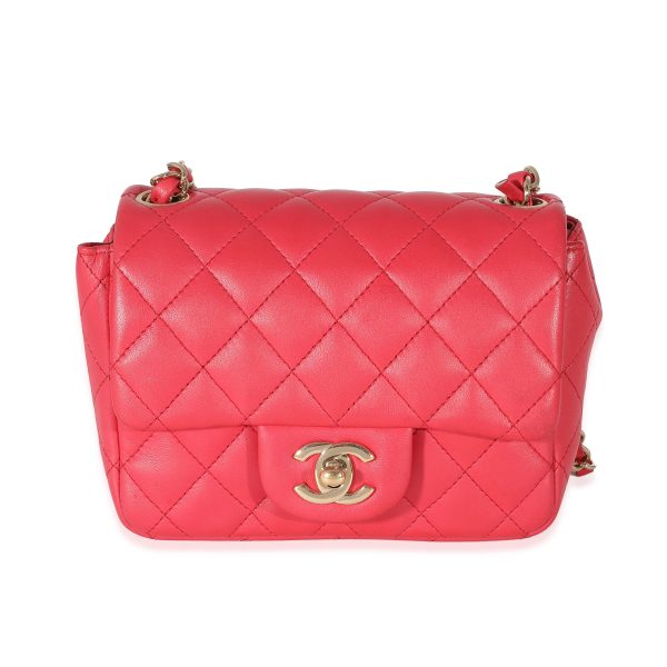 135053 fv Chanel Dark Pink Quilted Lambskin Mini Square Flap Bag