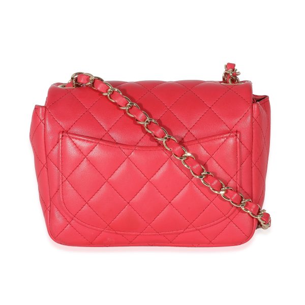 135053 stamp Chanel Dark Pink Quilted Lambskin Mini Square Flap Bag