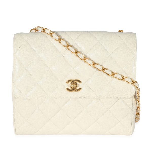 135073 fv f30b849f ebf3 455d 917b d1183b373b19 Chanel Beige Quilted Caviar Chain Flap Bag