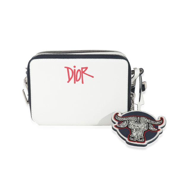 135112 fv 43a4a17b f74a 4ec3 9e6d d04f9d53f139 Dior x Shawn Stussy White Grained Calfskin Double Zip Crossbody Pouch