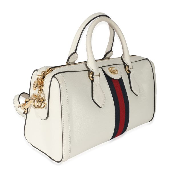 135203 stamp Gucci Mystic White Textured Calfskin Ophidia Medium Boston Bag