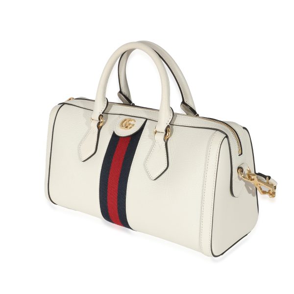 135203 sv Gucci Mystic White Textured Calfskin Ophidia Medium Boston Bag