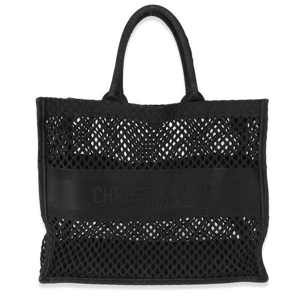 135210 fv 58e87db9 964e 4081 8343 b8ee1a43850a Christian Dior Black Mesh Embroidered Canvas Large Book Tote