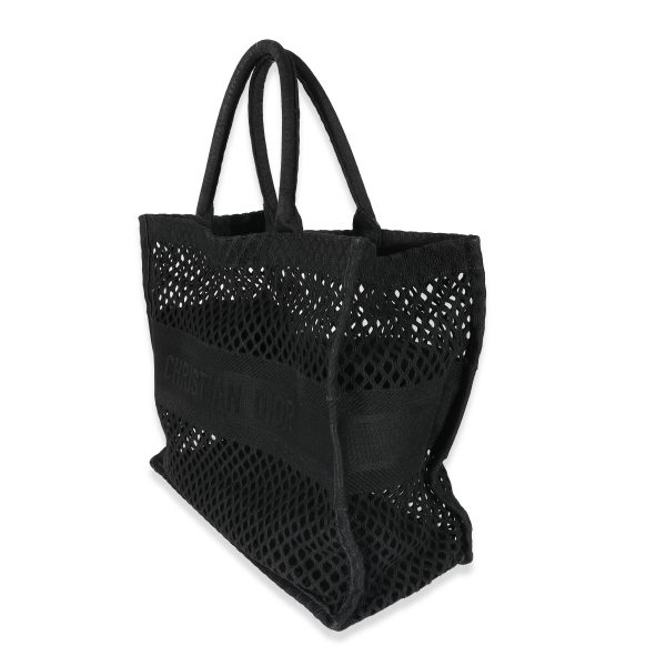 135210 sv 855a6fa3 2f8a 43fd 931c 3fe8e385702d Christian Dior Black Mesh Embroidered Canvas Large Book Tote