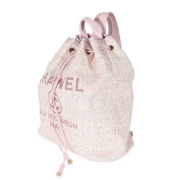 135213 av 2ccd358c 5ab0 4622 a9c6 c98ceb2fef39 Chanel Metallic Pink Mixed Fibres Large Deauville Drawstring Backpack