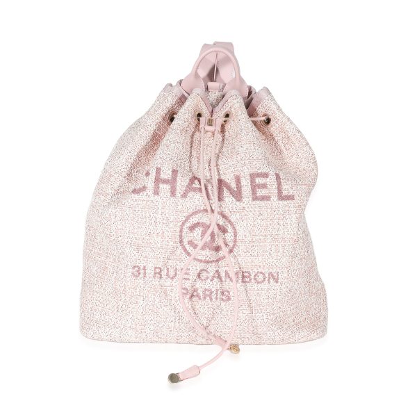 135213 fv 7e428f4d a22b 4919 b674 bb2225e3f8b2 Chanel Metallic Pink Mixed Fibres Large Deauville Drawstring Backpack