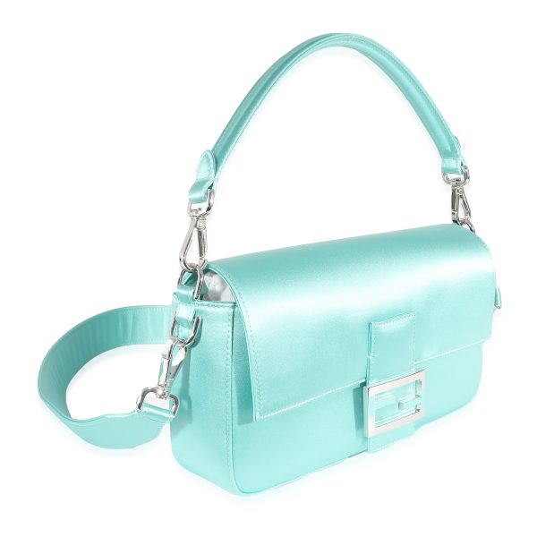 135241 box Fendi x Tiffany Co Blue Silk Medium Baguette Bag