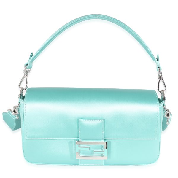 135241 fv Fendi x Tiffany Co Blue Silk Medium Baguette Bag